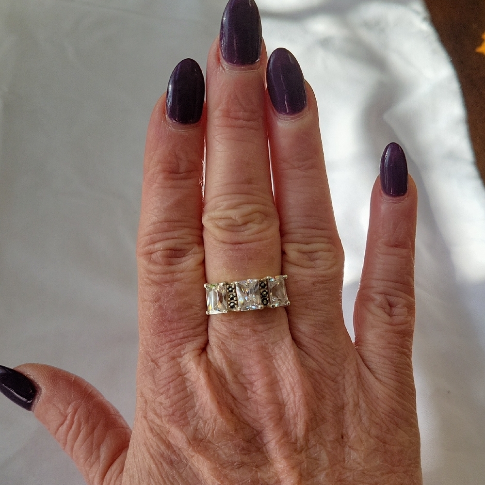 Sterling Silver Sparkling Cocktail Ring with Clear Stones - Picture 4 of 4